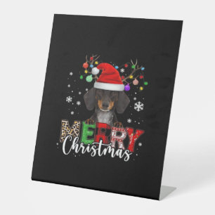Dachshund Santa Dog Merry Christmas Oversized T-Sh Pedestal Sign