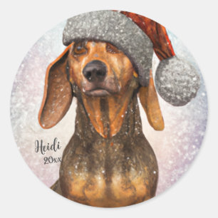 Dachshund, Santa Dog, Personalize,Christmas  Classic Round Sticker
