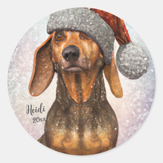 Dachshund, Santa Dog, Personalize,Christmas  Classic Round Sticker (Front)