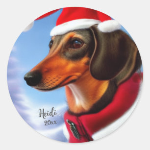 Dachshund, Santa Dog, Personalize,Christmas Classic Round Sticker