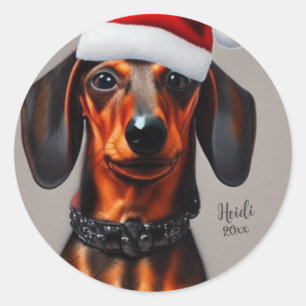 Dachshund, Santa Dog, Personalize,Christmas  Classic Round Sticker