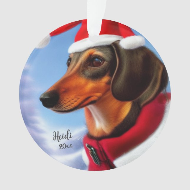 Dachshund, Santa Dog, Personalize,Christmas Ornament (Front)