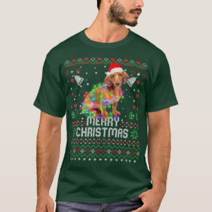 Dachshund Santa Hat Dog Christmas Tree Lights Holi T-Shirt