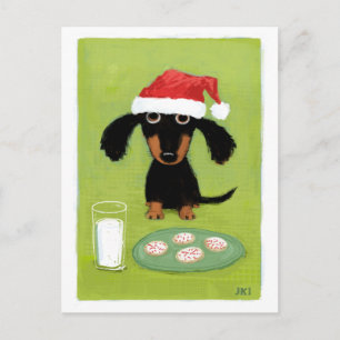 Dachshund Santa Holiday Funny Wiener Dog Christmas Postcard