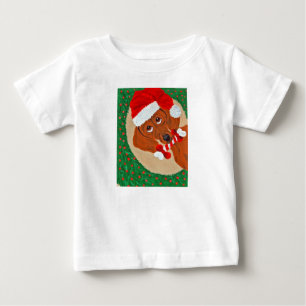 Dachshund Santa looking through Wreath Baby T-Shirt