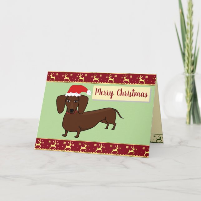 Dachshund Santa Merry Christmas Card (Front)