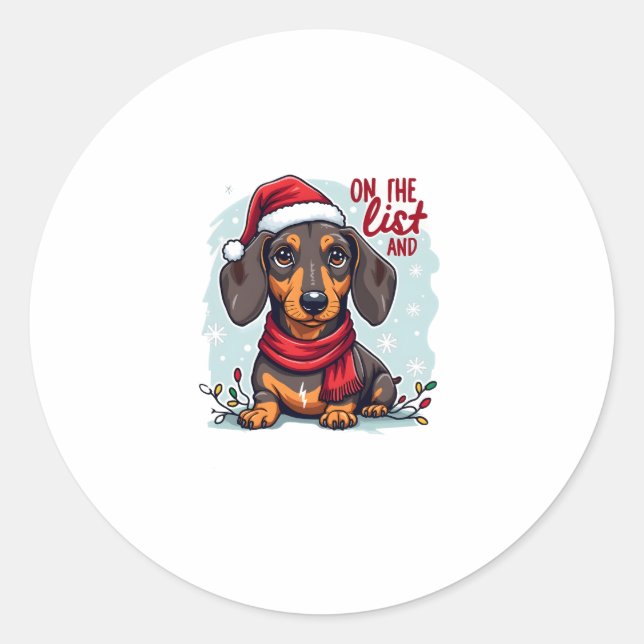 Dachshund Santa On The Naughty List Dachshund Chri Classic Round Sticker (Front)