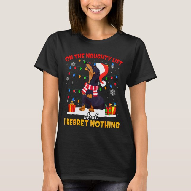 Dachshund Santa On The Naughty List Dachshund Chri T-Shirt (Front)