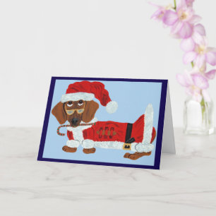 Dachshund Santa with a Candy Cane Card