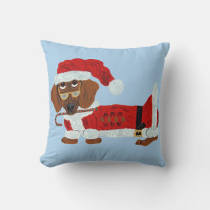 Dachshund Santa with a Candy Cane Throw Pillow