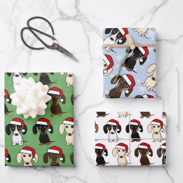 Dachshund Santas Cute Dogs Christmas Wrapping Paper Sheet (Front)