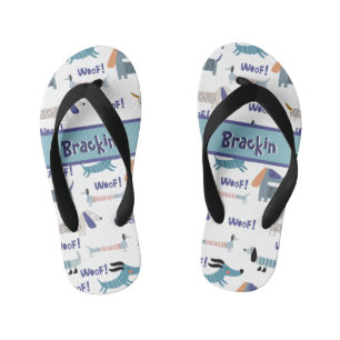 Dachshund Sausage Blue Dog Woof Pattern Custom Kid's Flip Flops