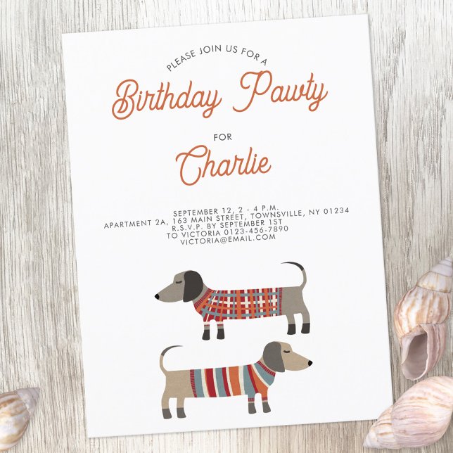 Dachshund Sausage Dog Birthday Pawty Invitation Postcard (Creator Uploaded)