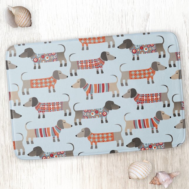 Dachshund Sausage Dog Blue Bath Mat (Creator Uploaded)
