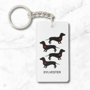 Dachshund Sausage Dog Heart Monogram Name Keychain