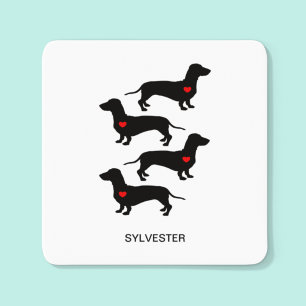 Dachshund Sausage Dog Heart Monogram Name Square Sticker
