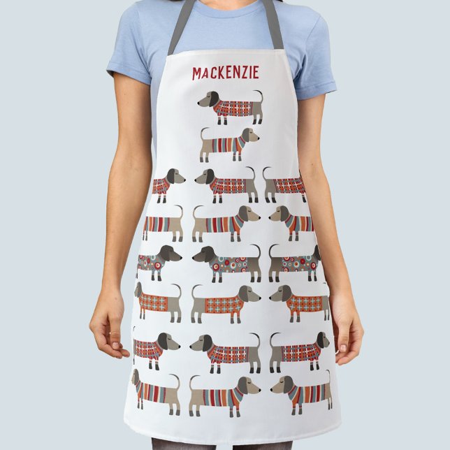 Dachshund Sausage Dog Personalized Apron (Personalized name cute Dachshund Wiener Sausage Dog apron)
