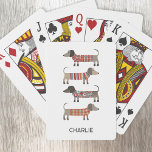 Dachshund Sausage Dog Personalized Playing Cards<br><div class="desc">Cute little Dachshund sausage or wiener dogs in woolly knitwear. Perfect for dog lovers. Original art by Nic Squirrell. Change the name to customize.</div>