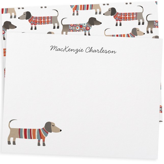 Dachshund Sausage Dog Personalized Stationery (Fun Dachshund Wiener Sausage Dog personalized custom name stationery)