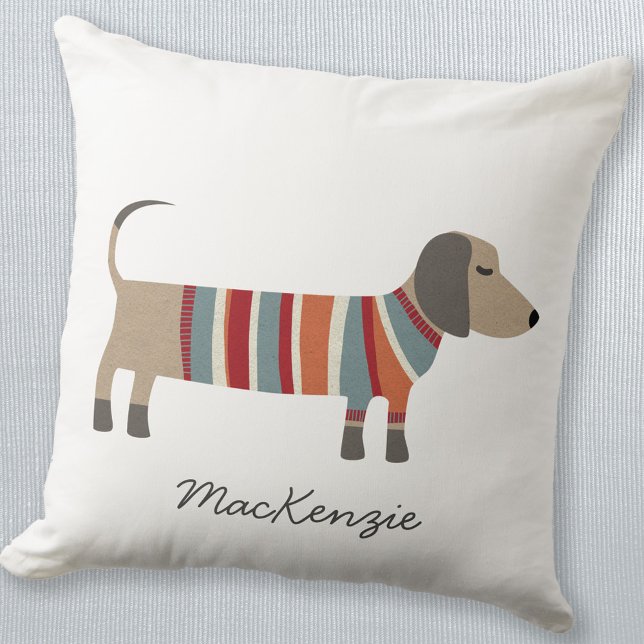 Dachshund Sausage Dog Personalized Throw Pillow (Fun personalized custom name Dachshund Wiener Sausage Dog throw pillow)