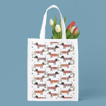 Dachshund Sausage Dog Reusable Grocery Bag<br><div class="desc">Fun little Dachshund sausage or wiener dogs in woolly knitwear. Perfect for dog lovers.  Original art by Nic Squirrell.</div>