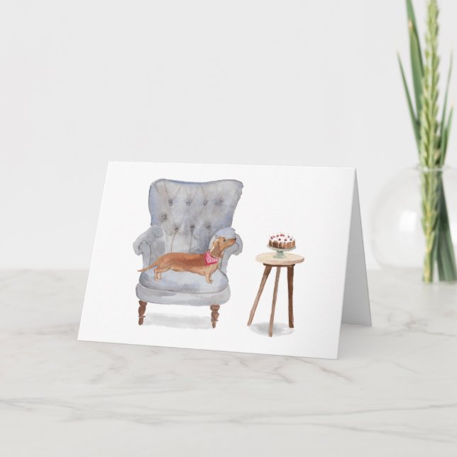 Dachshund Sausage Dog Watercolour Greeting Card (Front)