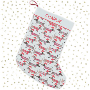 Dachshund Sausage Dogs Christmas Hats Personalized Small Christmas Stocking