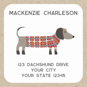 Dachshund Sausage Wiener Dog Personalized Address Square Sticker
