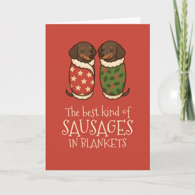 Dachshund Sausages in Blankets Christmas Holiday Card (Front)