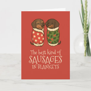 Dachshund Sausages in Blankets Christmas Holiday Card