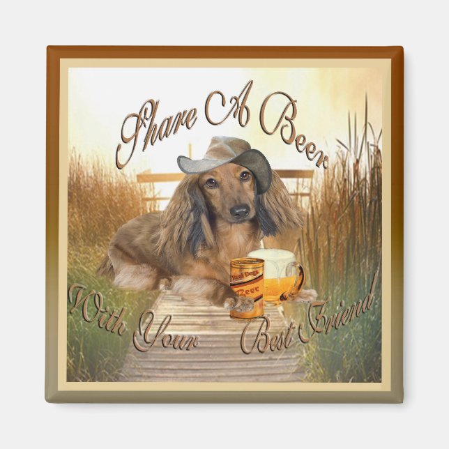 Dachshund Shares A Beer  Magnet (Front)