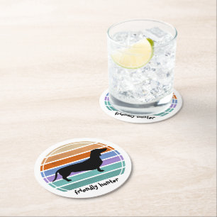 Dachshund Short Hair - Silhouette 1 Round Paper Coaster