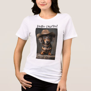 Dachshund Short Haired in Western Hat Tri-Blend Shirt