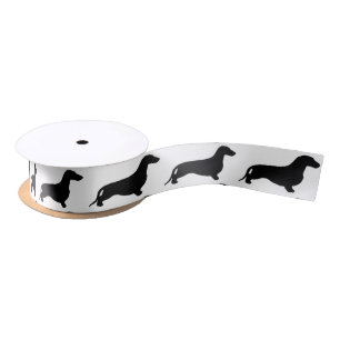 Dachshund silhouette black + your ideas satin ribbon