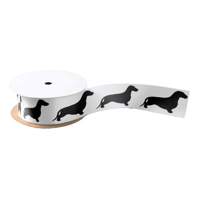 Dachshund silhouette black + your ideas satin ribbon (Spool)