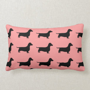 Dachshund Silhouette on Rose Background Lumbar Pillow