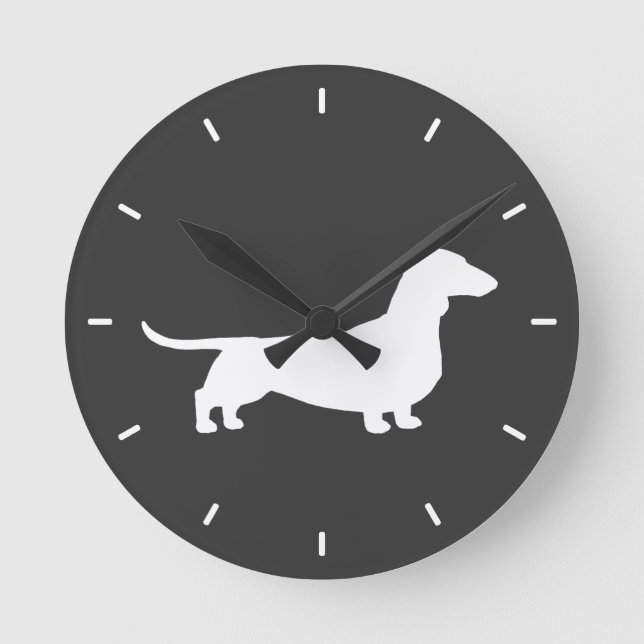 Dachshund Silhouette - Short Haired Wiener Dog Round Clock (Front)