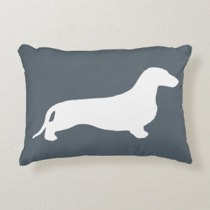 Dachshund silhouette white + your ideas decorative pillow