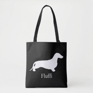 Dachshund silhouette white + your ideas tote bag