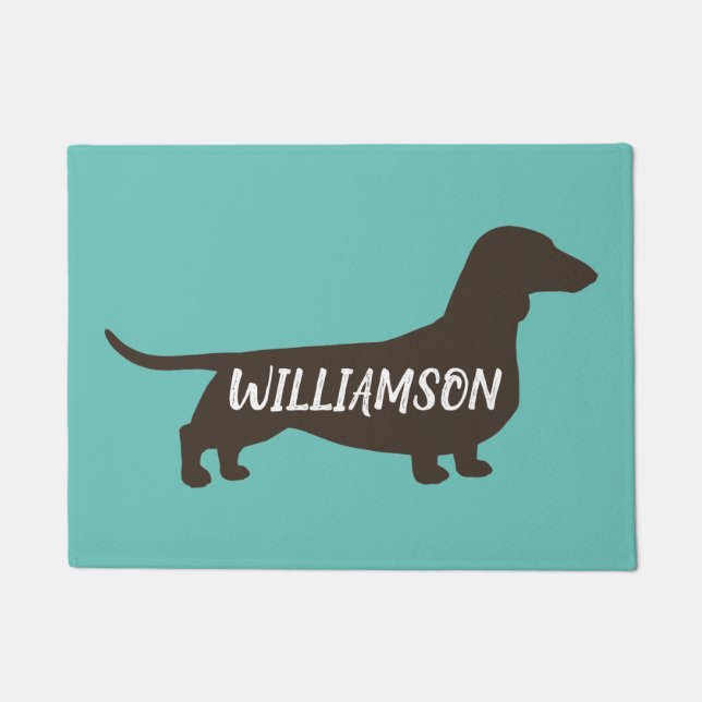 Dachshund Silhouette Wiener Dog Lover's Teal Doormat (Front)