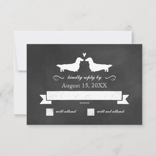 Dachshund Silhouettes (Long Haired) Wedding RSVP Card (Front)
