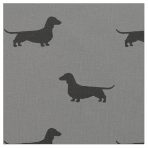 Dachshund Silhouettes Pattern Grey and Black Fabric