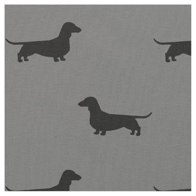 Dachshund Silhouettes Pattern Grey and Black Fabric (Close Up)