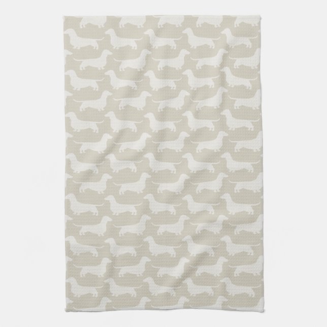 Dachshund Silhouettes Pattern Kitchen Towel (Vertical)