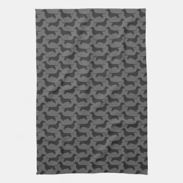 Dachshund Silhouettes Pattern Kitchen Towel (Vertical)