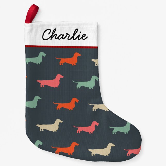 Dachshund Silhouettes Wiener Dog Lover's Small Christmas Stocking (Front)
