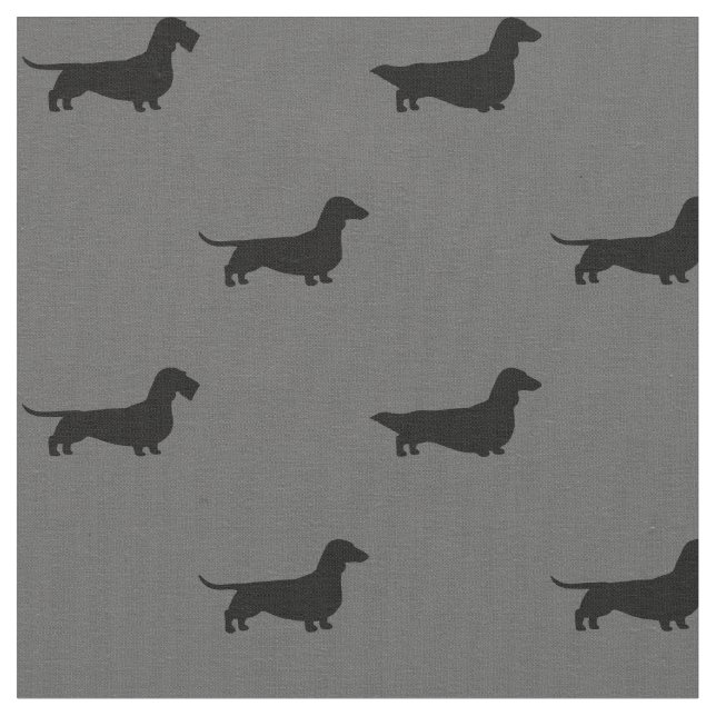 Dachshund Silhouettes | Wiener Dogs Black and Grey Fabric (Close Up)
