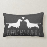 Dachshund Silhouettes with Heart Cute Dog Lover's Lumbar Pillow<br><div class="desc">Smooth Coated Dachshund Silhouettes Facing Each Other with Heart. The text, “Happily Ever After” can be personalized with your own greeting, names or wedding date. Makes a great gift for bridal showers, weddings and milestone anniversaries. A decorative throw pillow for wiener dog lovers. Visit Jenn’s Doodle World for even more...</div>