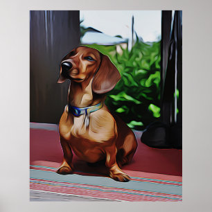 Dachshund Sits On Porch Of Country House Birthday Poster