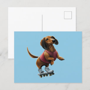 Dachshund Skateboarding Postcard